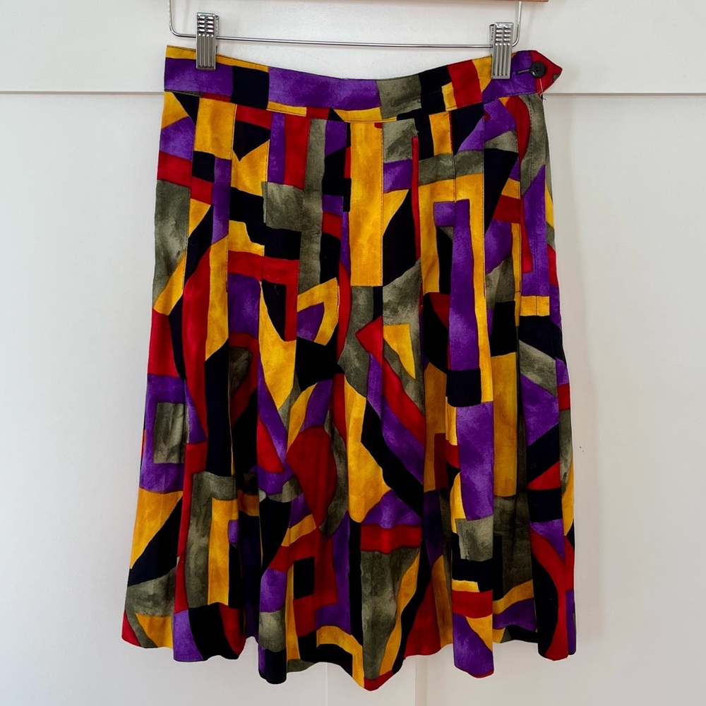 Vintage 80’s Ambiance New York Paris Rome a-line geometric print rayon skirt